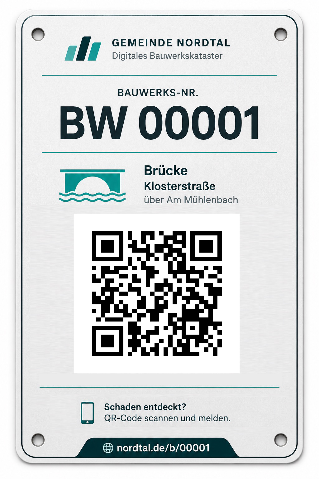 Standardschild der Gemeinde Nordtal im Format 10 mal 15 Zentimeter